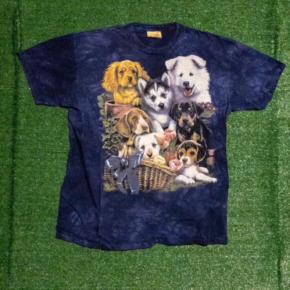 VINTAGE Y2K 1999 THE MOUNTAIN PUPPIES BLUE TIE DYE MARBLE MENS T SHIRT SIZE XXL - Picture 5 of 5
